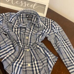 Nautica Boys Blue and White Plaid Button-Down Shirt